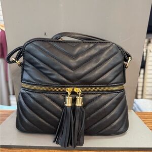Elegant Black Quilted Handbag with Tassels